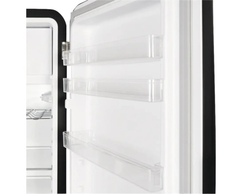 Vue intérieure d'un réfrigérateur avec des compartiments de rangement transparents dans la porte