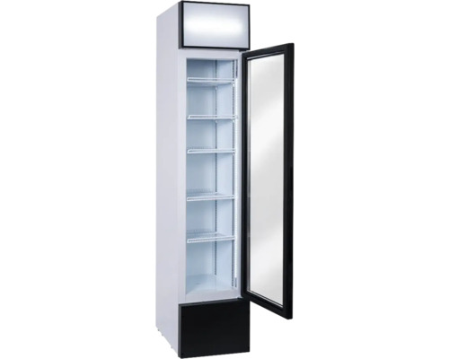 Réfrigérateur professionnel avec porte en verre et plusieurs étagères