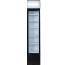 Réfrigérateur à boissons avec porte en verre et plusieurs étagères de rangement