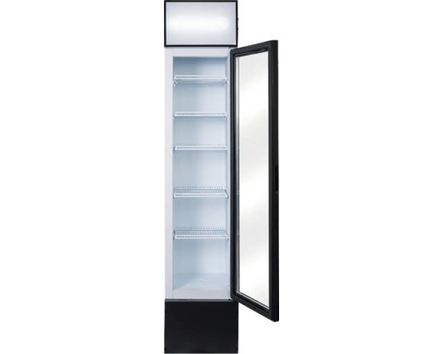 Réfrigérateur professionnel avec porte en verre et plusieurs étagères