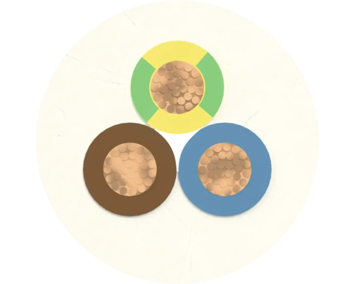 Querschnitt eines Elektrokabels mit drei Adern