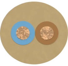 Querschnitt eines zweiadrigen Elektrokabels mit Kupferleitern