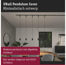 Luminaire suspendu URail avec cinq lampes au-dessus d'une table à manger dans une pièce lumineuse.