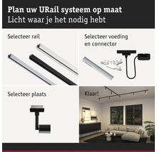 U-Rail System Konfigurator mit Schienen, Stromversorgung, Verbindern und Montagemöglichkeiten