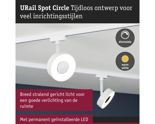Spot de plafond URail Spot Circle LED, variable, blanc chaud