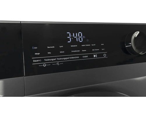 Panneau de commande d'un sèche-linge avec affichage numérique et sélection du programme