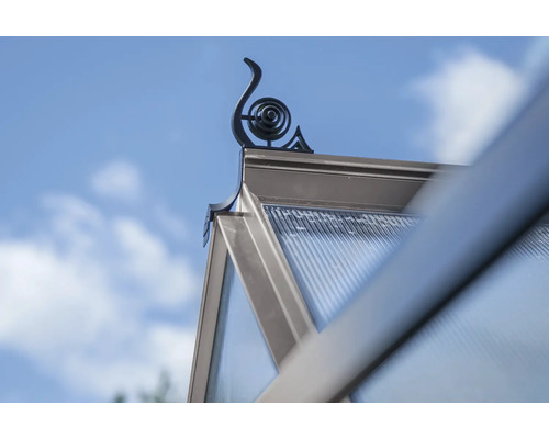 Detailansicht eines Gewächshausdachs mit dekorativem Ornament