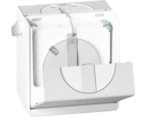 Niveau laser en croix dans une boîte de rangement blanche