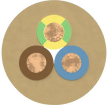 Coupe transversale d'un câble électrique à trois conducteurs