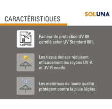 "Caractéristiques : Protection UV 80 certifiée selon la norme UV 801 