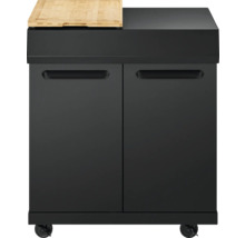 Meuble de barbecue noir avec planche à découper en bois
