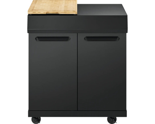 Meuble de barbecue noir avec planche à découper en bois