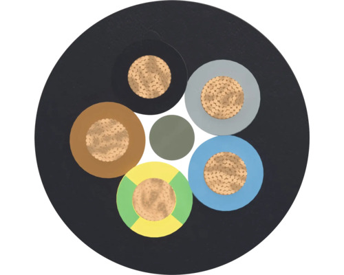 Section transversale d'un câble d'alimentation multiconducteur avec différents conducteurs colorés