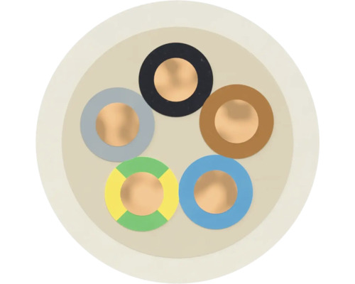 Section de câble avec cinq fils pour installations électriques