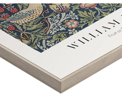 Gemälde mit Vogel-, Blumen- und Erdbeermuster in einem Rahmen