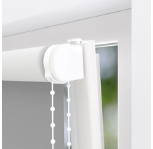 Detailansicht einer weissen Rollos mit Zugschnur zur Fensterdekoration