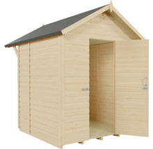 Gartenhaus aus Holz mit offenstehender Doppeltür