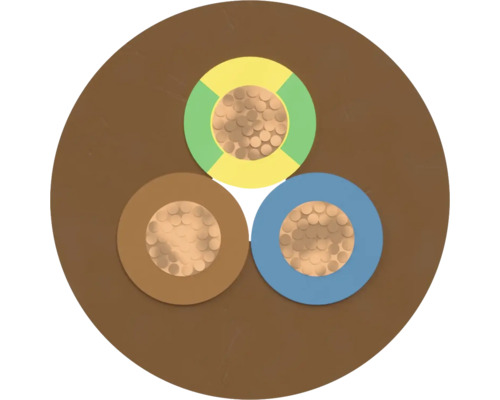 Querschnitt eines Elektrokabels mit drei Adern