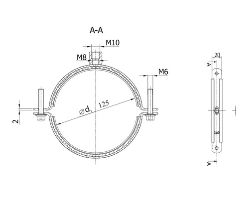 Dessin technique d'un collier de serrage de diamètre 125 mm