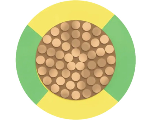 Querschnitt eines Elektrokabels mit Kupferleitern und Isolierung