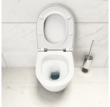 WC suspendu à fond creux avec bride ouverte et brosse de toilette