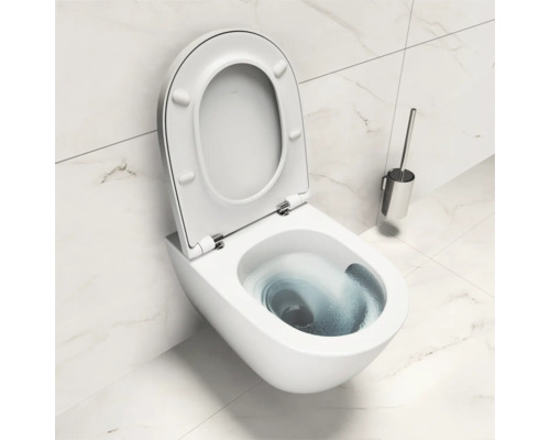 WC suspendu à bride ouverte et garniture de brosse de toilette