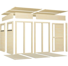 Holzgartenhaus Bausatz mit Wänden, Türen und Dachelementen