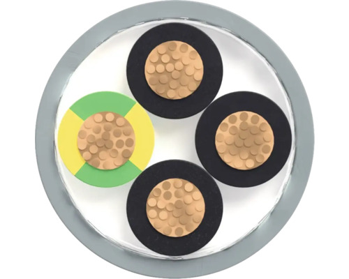 Section transversale d'un câble électrique à quatre conducteurs