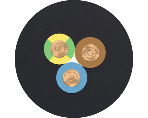 Querschnitt eines Stromkabels mit drei Adern