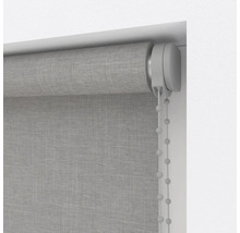 Graues Rollo mit Kettenzug zur Fensterdekoration