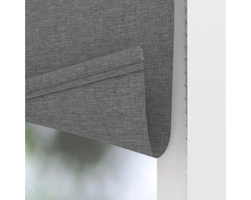 Graues Faltrollo zur Fensterdekoration und zum Schutz der Privatsphäre.