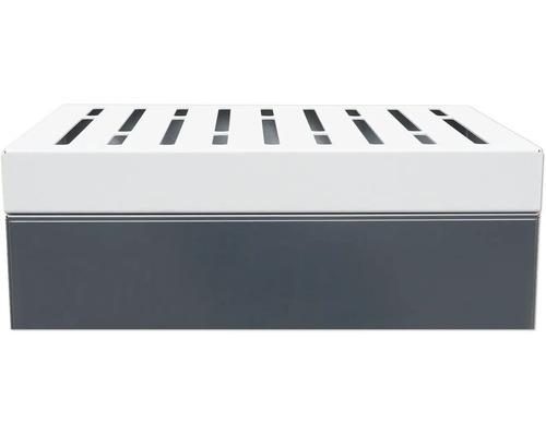 Boîte de rangement grise et blanche avec fentes