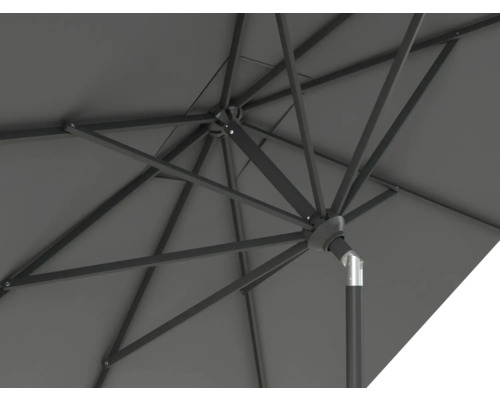 Vue détaillée d'un parasol montrant les baleines et le mécanisme