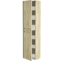Armoire haute aspect bois avec étagères ouvertes