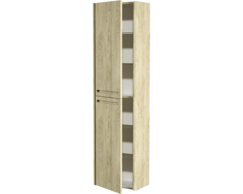 Armoire haute aspect bois avec étagères ouvertes