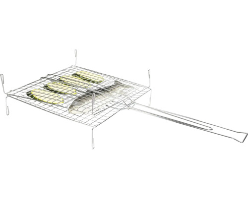 Panier à grillades avec poisson et courgettes.