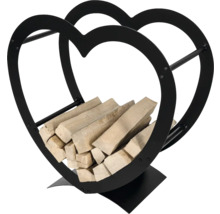 Range-bûches en métal en forme de cœur avec bois