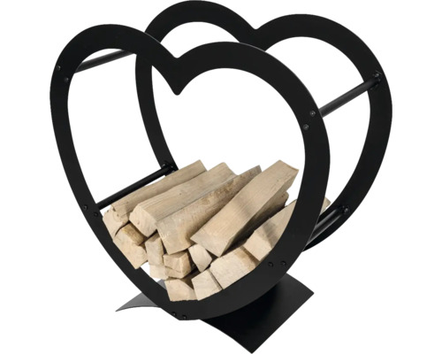 Range-bûches en métal en forme de cœur avec bois
