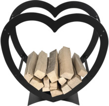 Support à bois de chauffage en métal en forme de cœur avec bois de chauffage