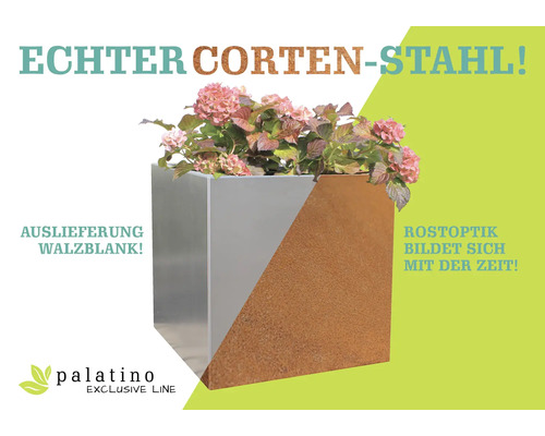 Blumenkasten aus Cortenstahl mit Pflanzen
