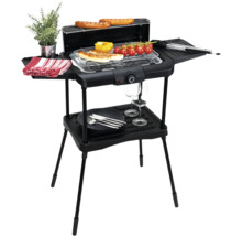 Barbecue électrique avec tables d'appoint et espace de rangement, garni de grillades