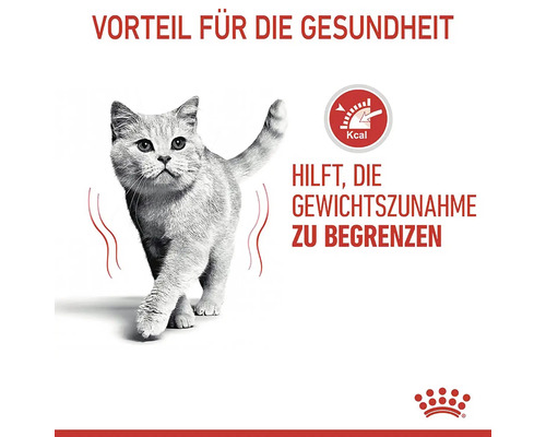 Katze mit Hinweis auf Vorteil für die Gesundheit und Begrenzung der Gewichtszunahme