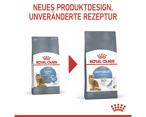 Zwei Packungen Royal Canin Light Weight Katzenfutter im Vergleich: neues Produktdesign, unveränderte Rezeptur