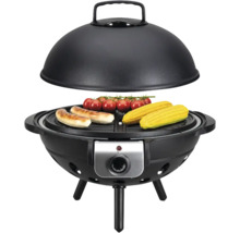 Gril électrique avec des aliments grillés tels que des saucisses, des tomates et du maïs