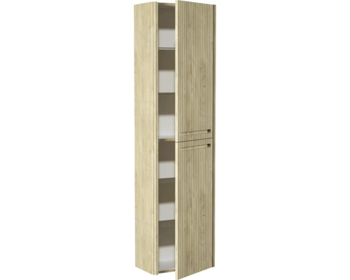 Armoire haute de salle de bains en bois avec étagères