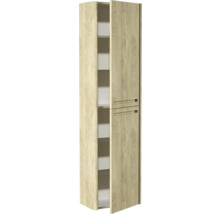 Armoire de salle de bain haute aspect bois avec étagères