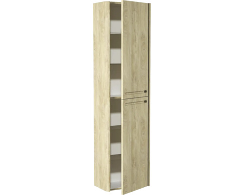 Armoire de salle de bain haute aspect bois avec étagères
