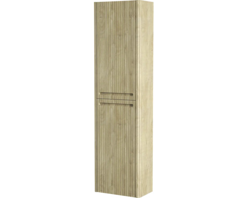 Meuble bas de lavabo suspendu avec façade à lamelles en bois