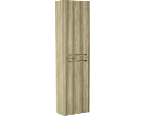 Armoire en bois avec lattes verticales pour salle de bain