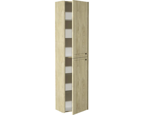 Armoire ouverte en bois avec étagères